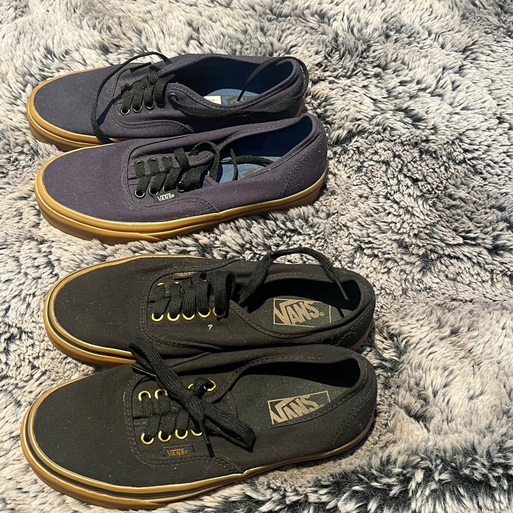 Vans Classic Canvas Lace-Up Blue Gold Sole Sneakers Size 8 women 6.5 Mens.
